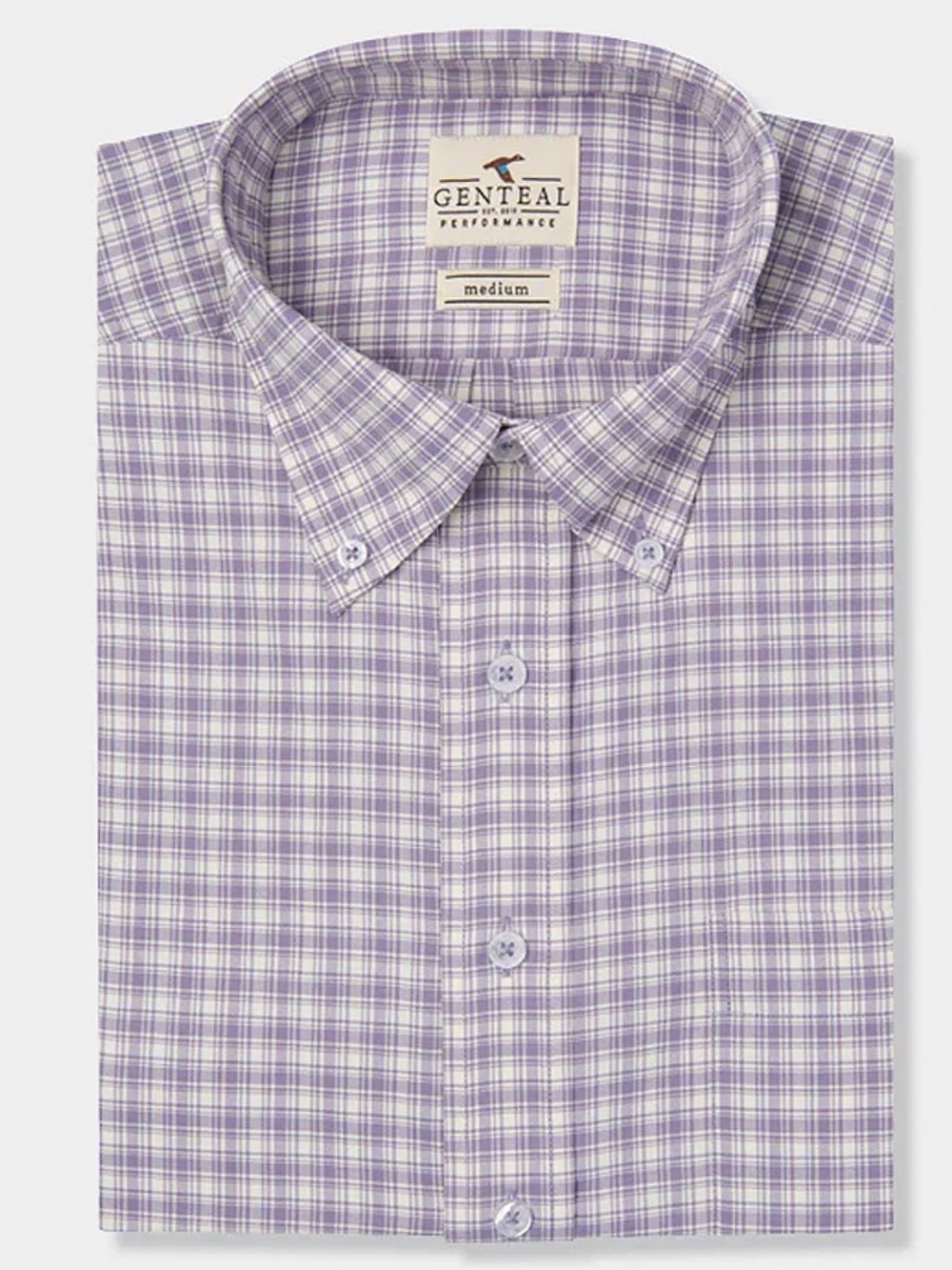 GenTeal Ashland Plaid Softtouch Performance Woven Button-Up Shirt, Lavender, Lg